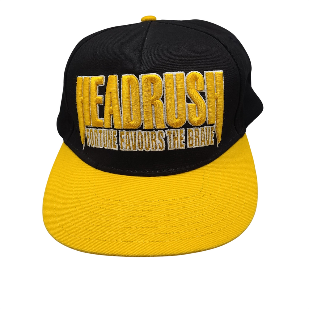 Headrush Snapback Hat Cap Black Yellow Fortune Favours The Brave MMA Biker VTG